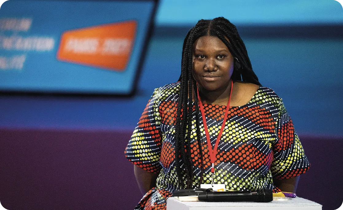 Yande Banda at the Generation Equality Forum in Paris, 2021.