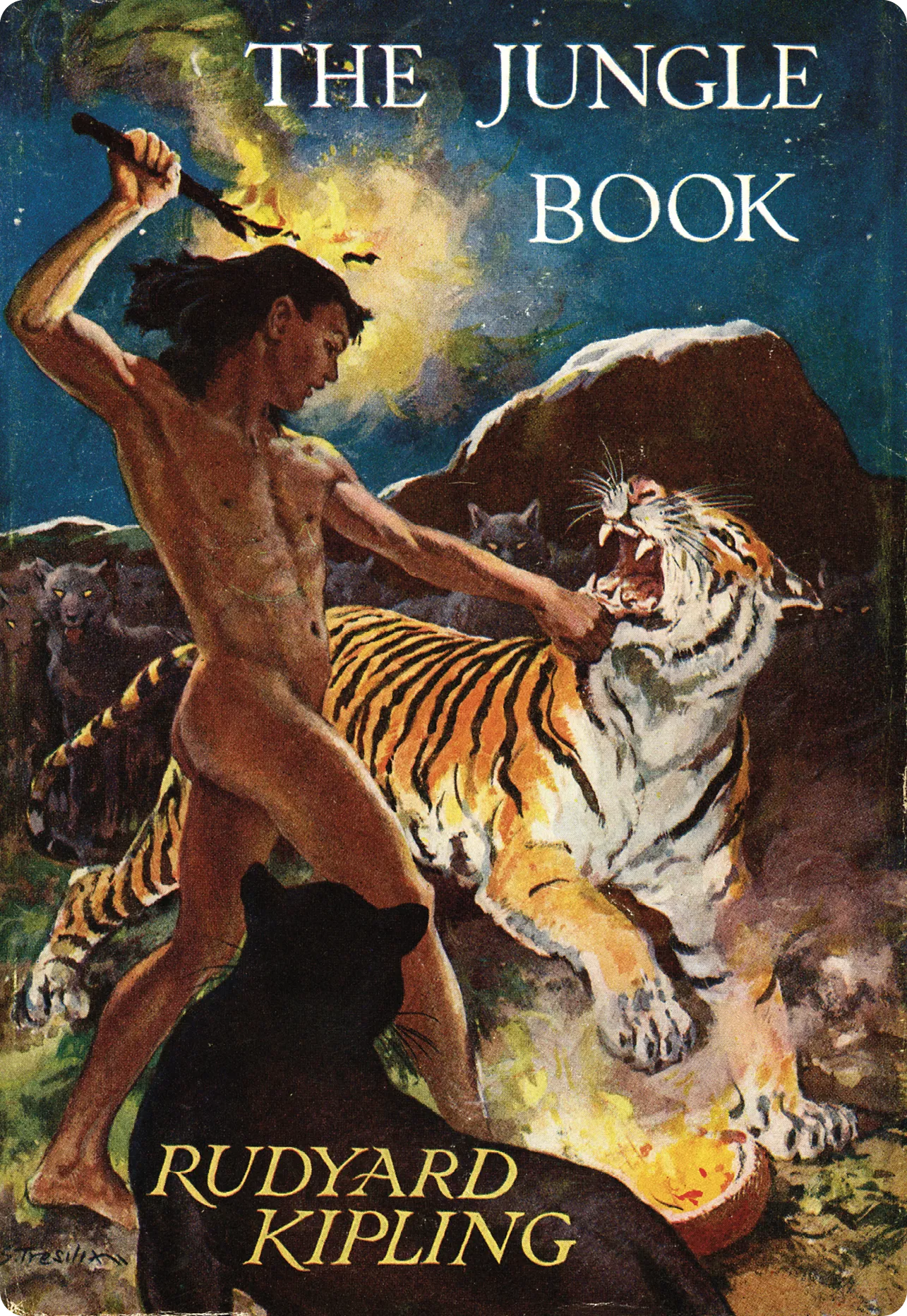 Couverture de The Jungle Book by Rudyard Kipling, Macmillan, 1959.