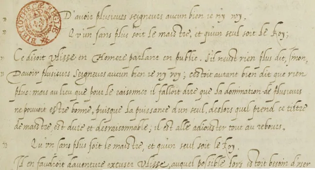 Henri de Mesmes, manuscrit du Discours de la servitude volontaire de La Boétie, XVIe siècle, BnF, Paris.