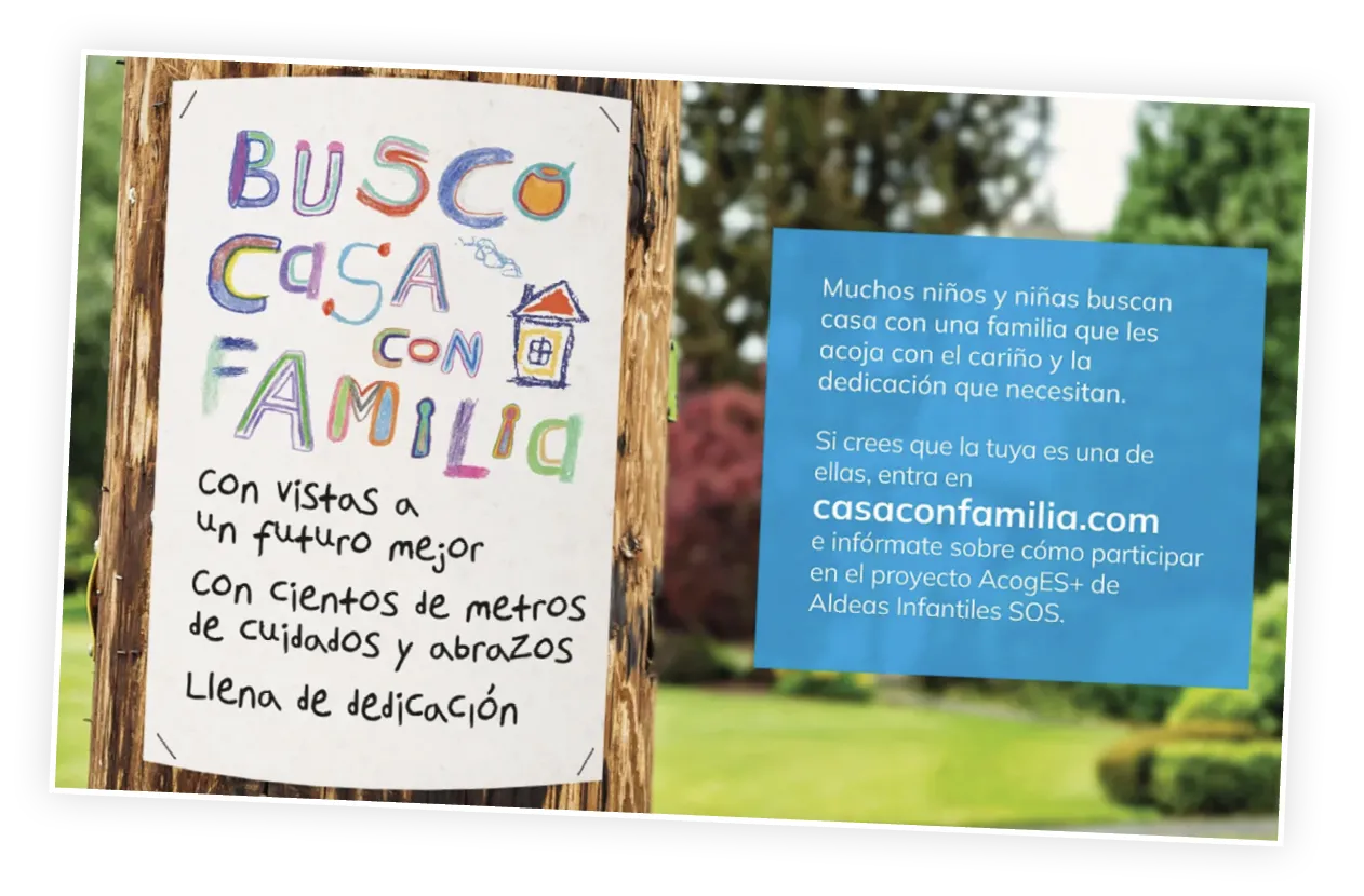 Cartel de la campaña «Busco casa
con familia», abril de 2023.