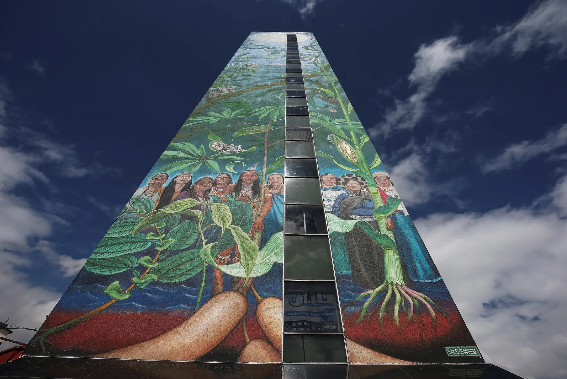 Mona Caron, Mural de 50 metros en un edificio de Quito, Ecuador, 2018.