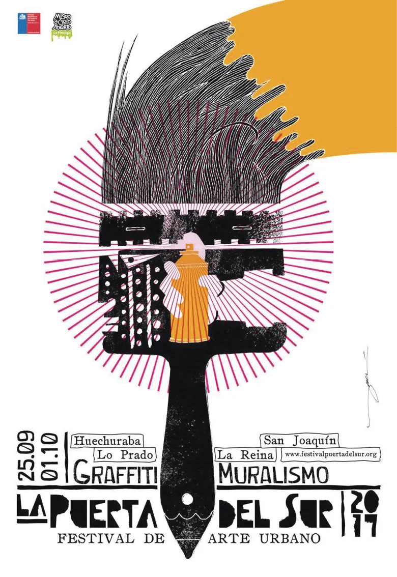Cartel del Festival de arte
urbano «La Puerta del Sur»,
Santiago de Chile, abril 2017