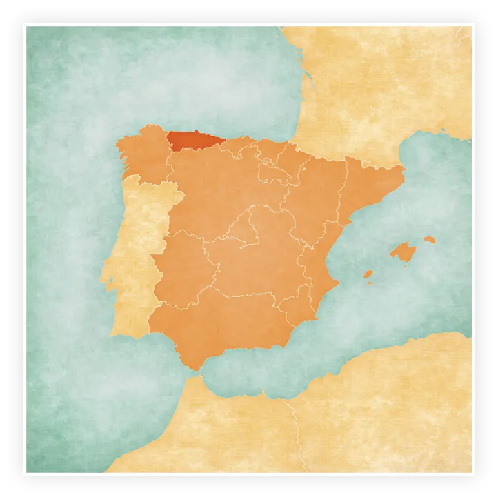 Carte de l'Espagne avec une punaise sur les Asturies