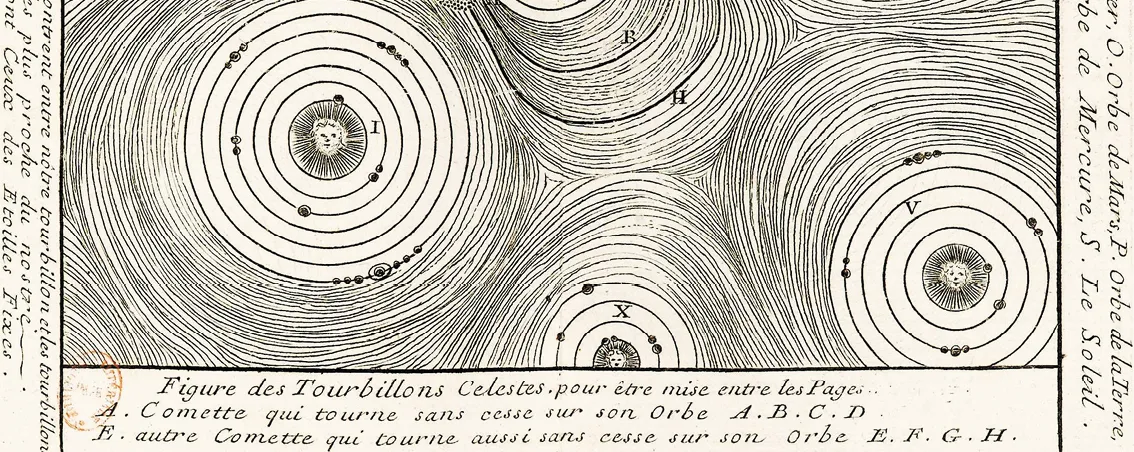 Nicolas Bion, figure des tourbillons célestes de Descartes dans L'Usage des globes céleste et terrestre et des sphères [...], 1751, BnF, Paris.