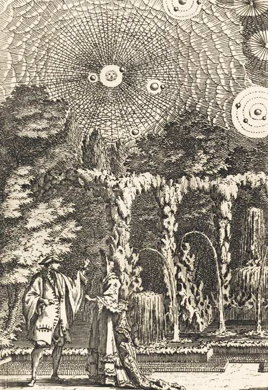 Frontispice des Entretiens sur la pluralité des mondes, 1719.