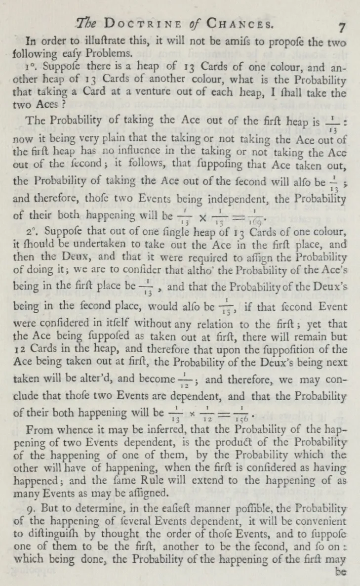 Extrait du livre de Moivre, The Doctrine of Chances<, 1718