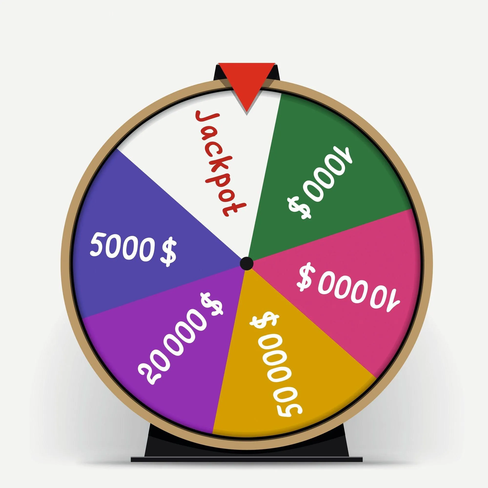 Illustration roue fortune : jackpot, gains 5000$, 10000$, 20000$, 50000$.