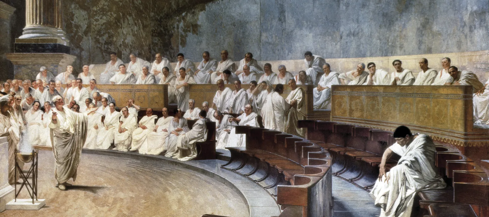 Cesare Maccari, Cicéron dénonce Catilina, 1882-1888, fresque, Palais Madame, Rome, Italie.