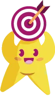 Illustration : étoile jaune souriante tenant une cible avec une flèche au centre.