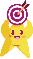 Illustration : étoile jaune souriante tenant une cible avec une flèche au centre.