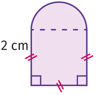 Figure composée d'un rectangle et d'un demi-cercle de largeur 2 cm