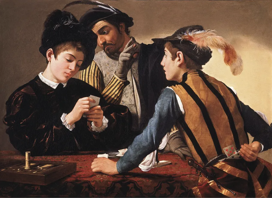 Le Caravage,
Les Tricheurs, vers 1595,
huile sur toile, 94 × 131
cm, musée d'art Kimbell,
États-Unis.