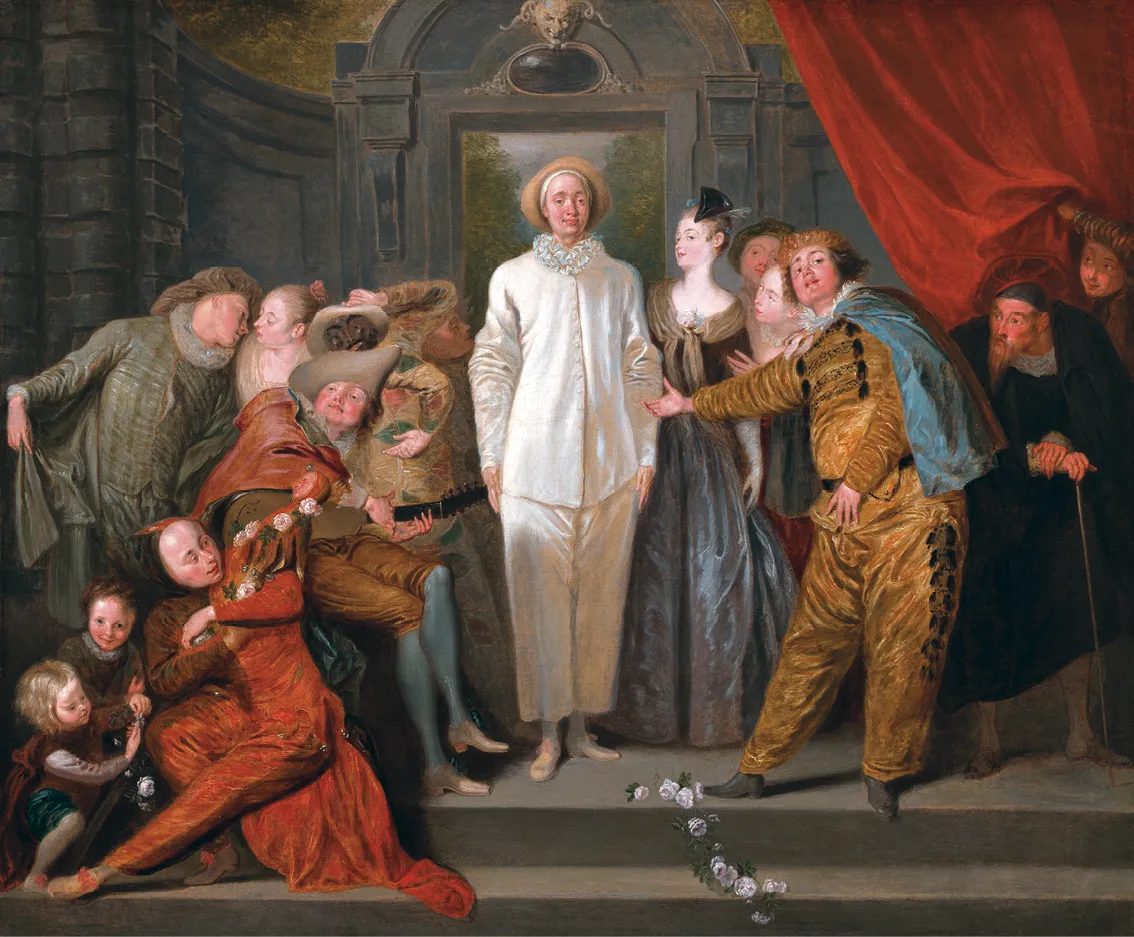 Antoine Watteau, Les Comédiens italiens, 1720, huile sur toile, 64 × 76 cm, National Gallery of Art, Washington, États-Unis.
