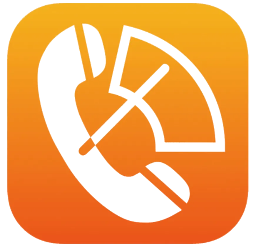 Icône orange avec un téléphone blanc barré, indiquant la désactivation du haut parleur