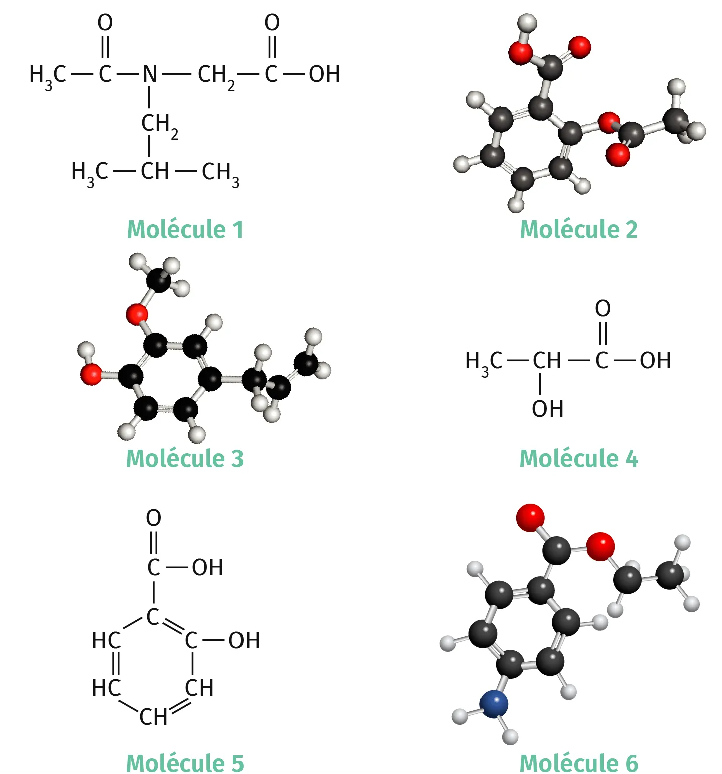 Molécules, modèles moléculaires, formules semi-développées