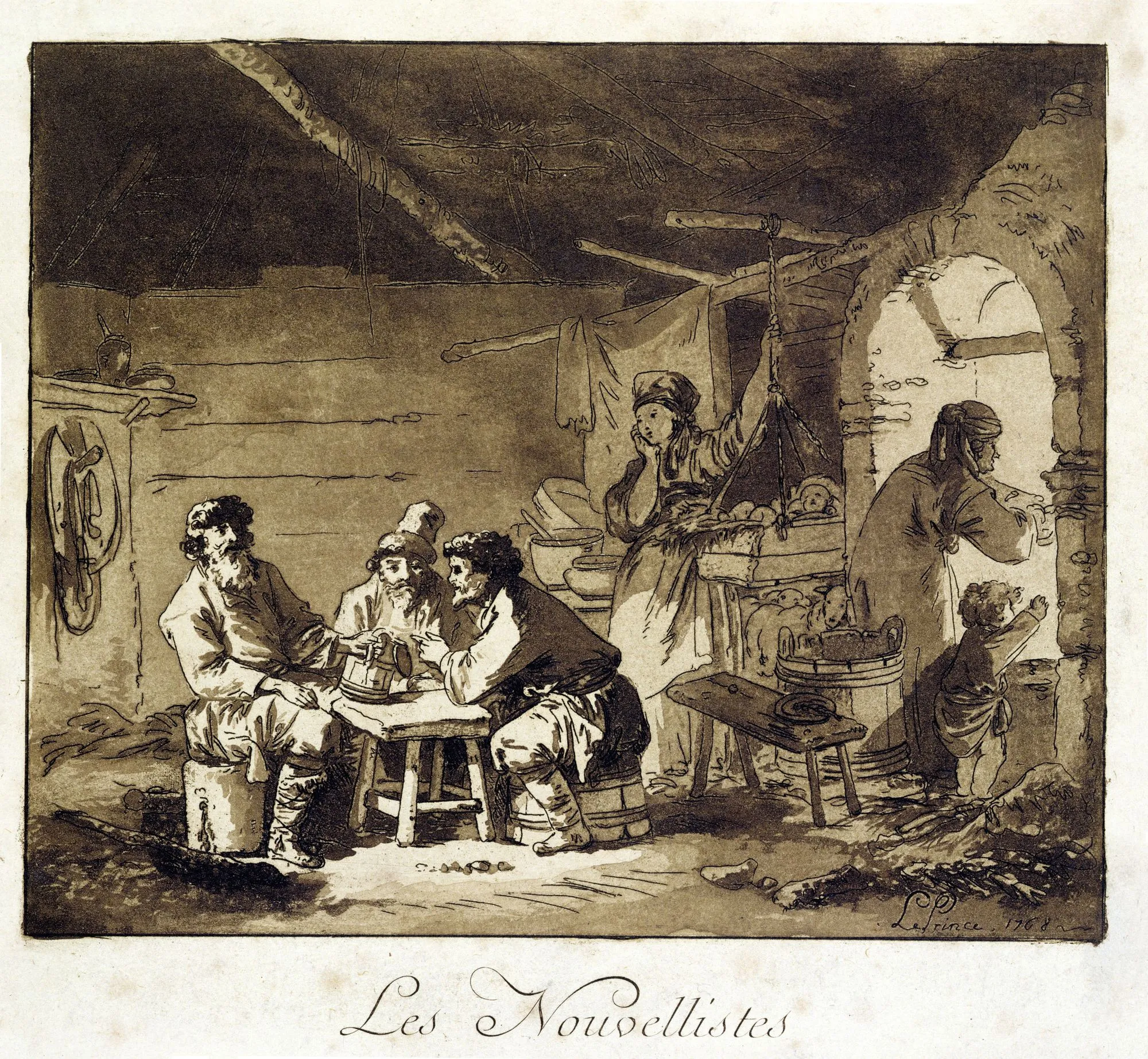 Jean-Baptiste Le Prince, Les Nouvellistes, 1768, gravure à l'eau-forte