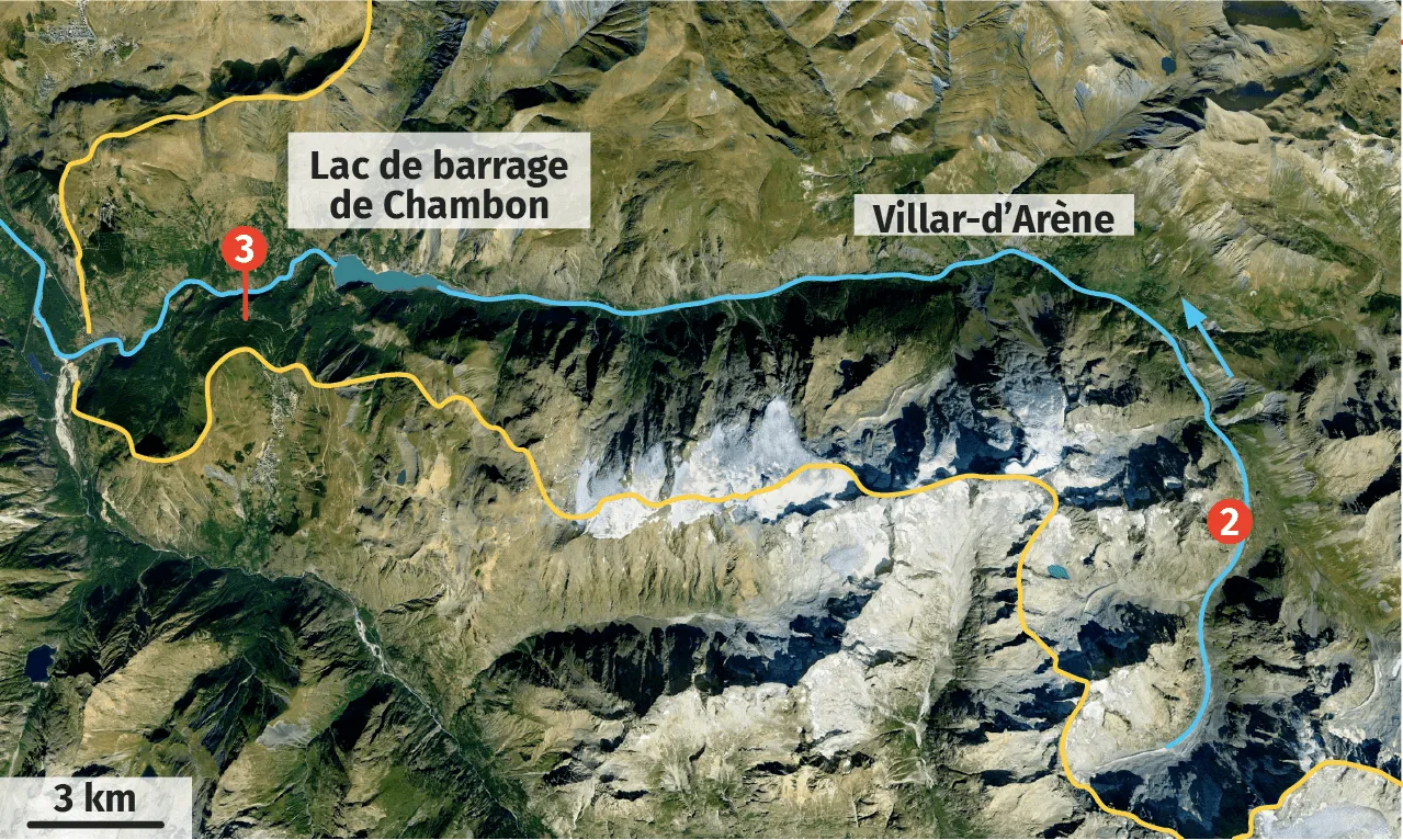 Vue satellite du bassin versant de la Romanche dans les Alpes du Nord.