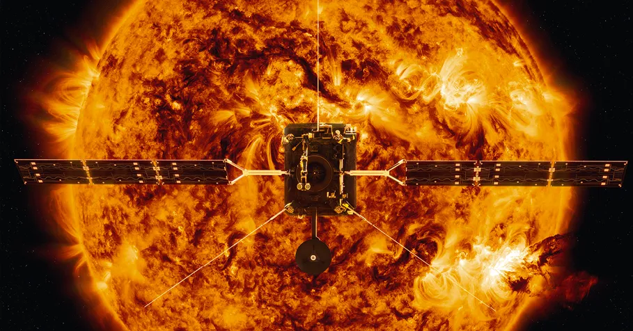Solar Orbiter devant le soleil