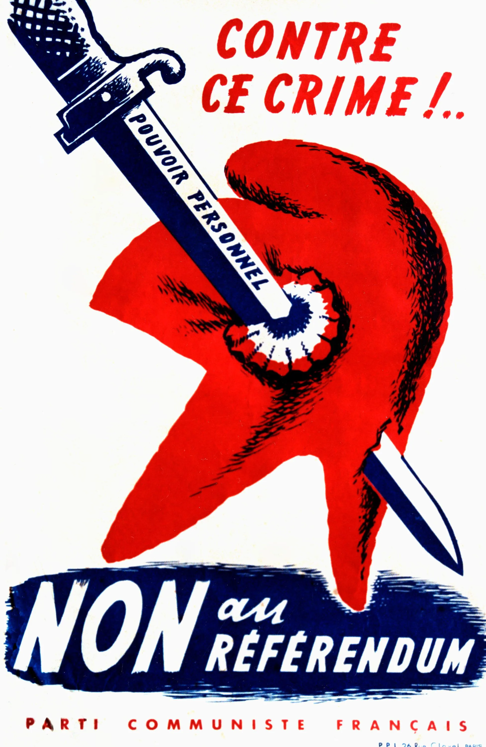 Affiche antigaulliste réalisée par le Parti communiste français, 1958