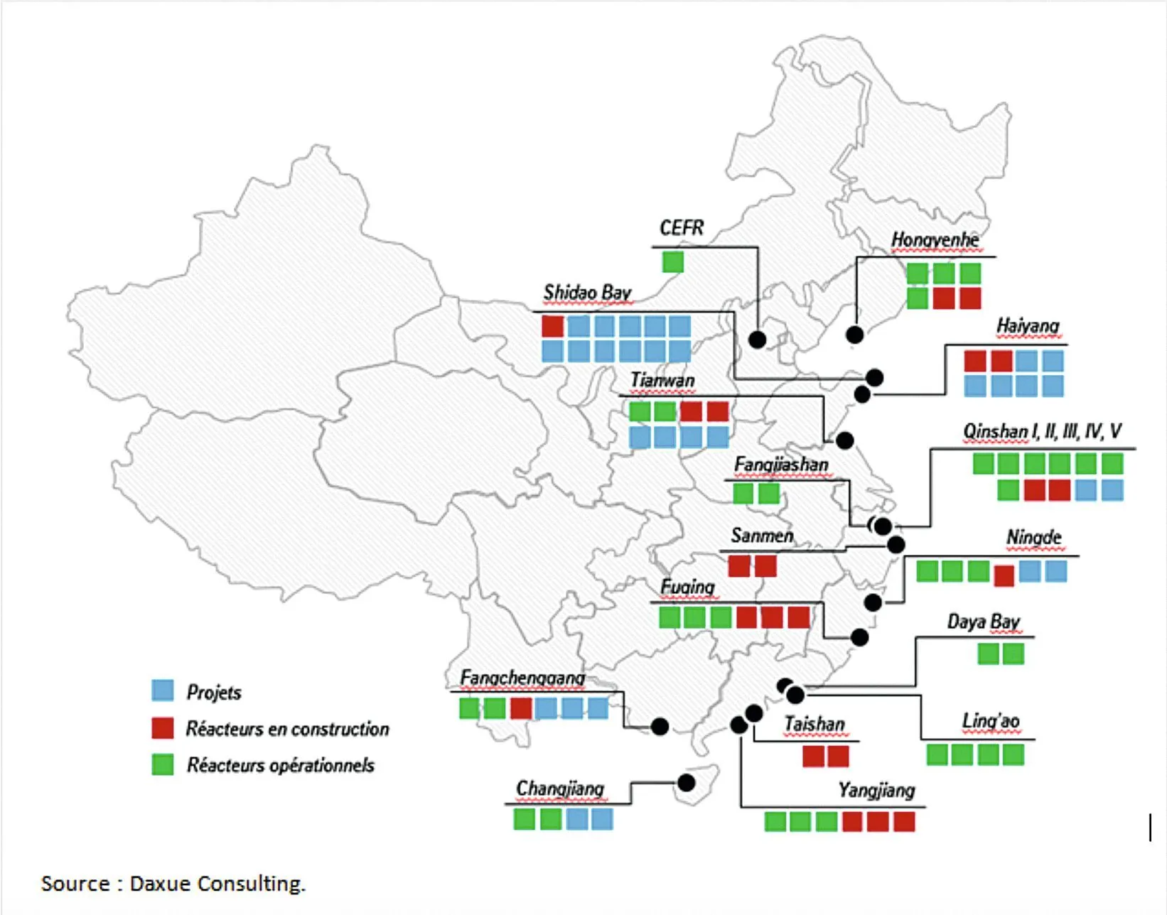 carte des réacteurs en Chine