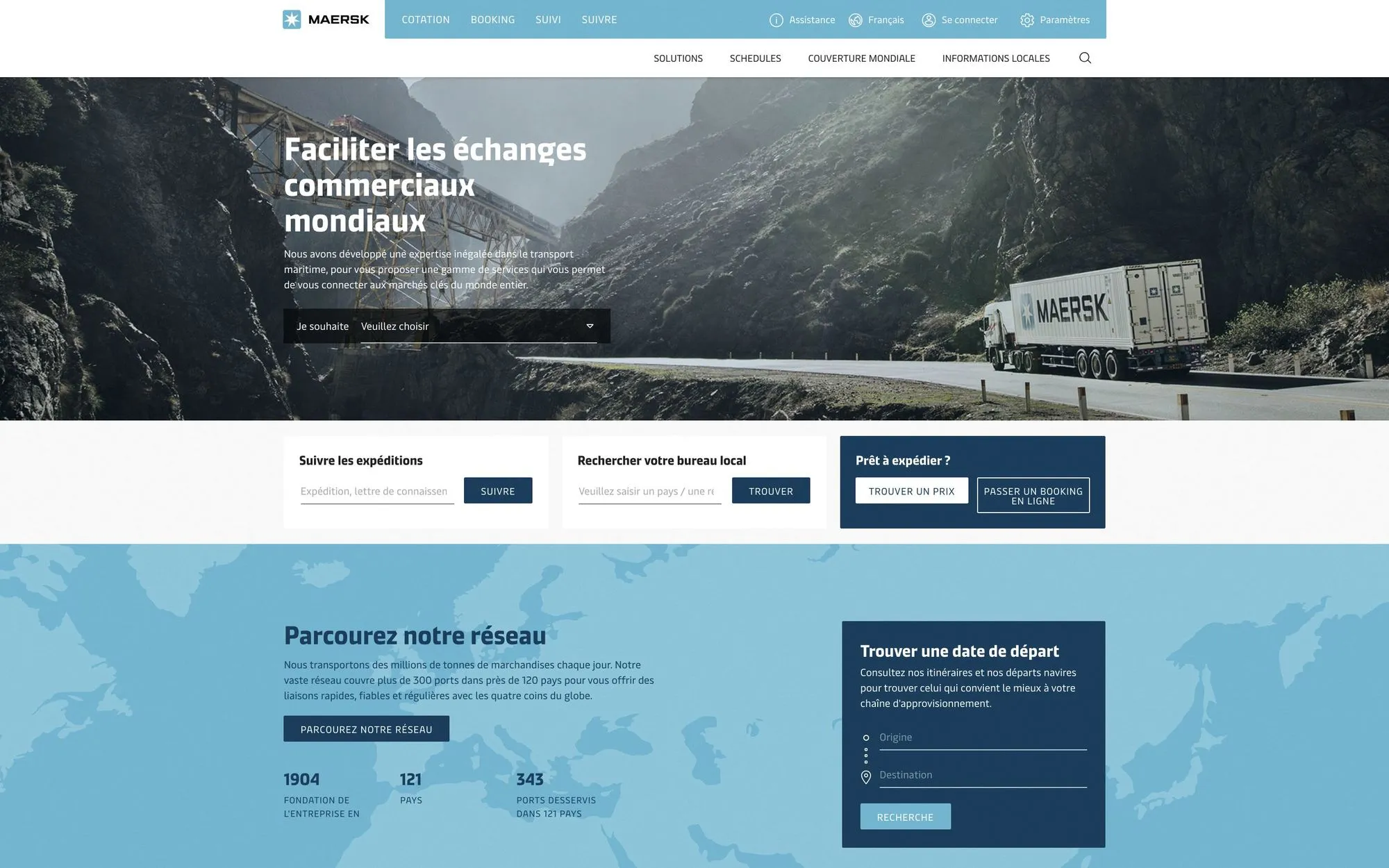 La page d'accueil de Maersk.com