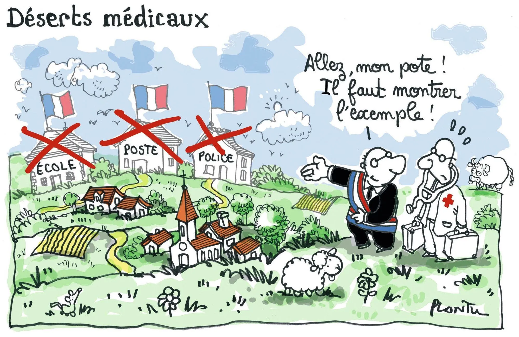 Les déserts médicaux en France - Plantu, Le Monde, 2013
