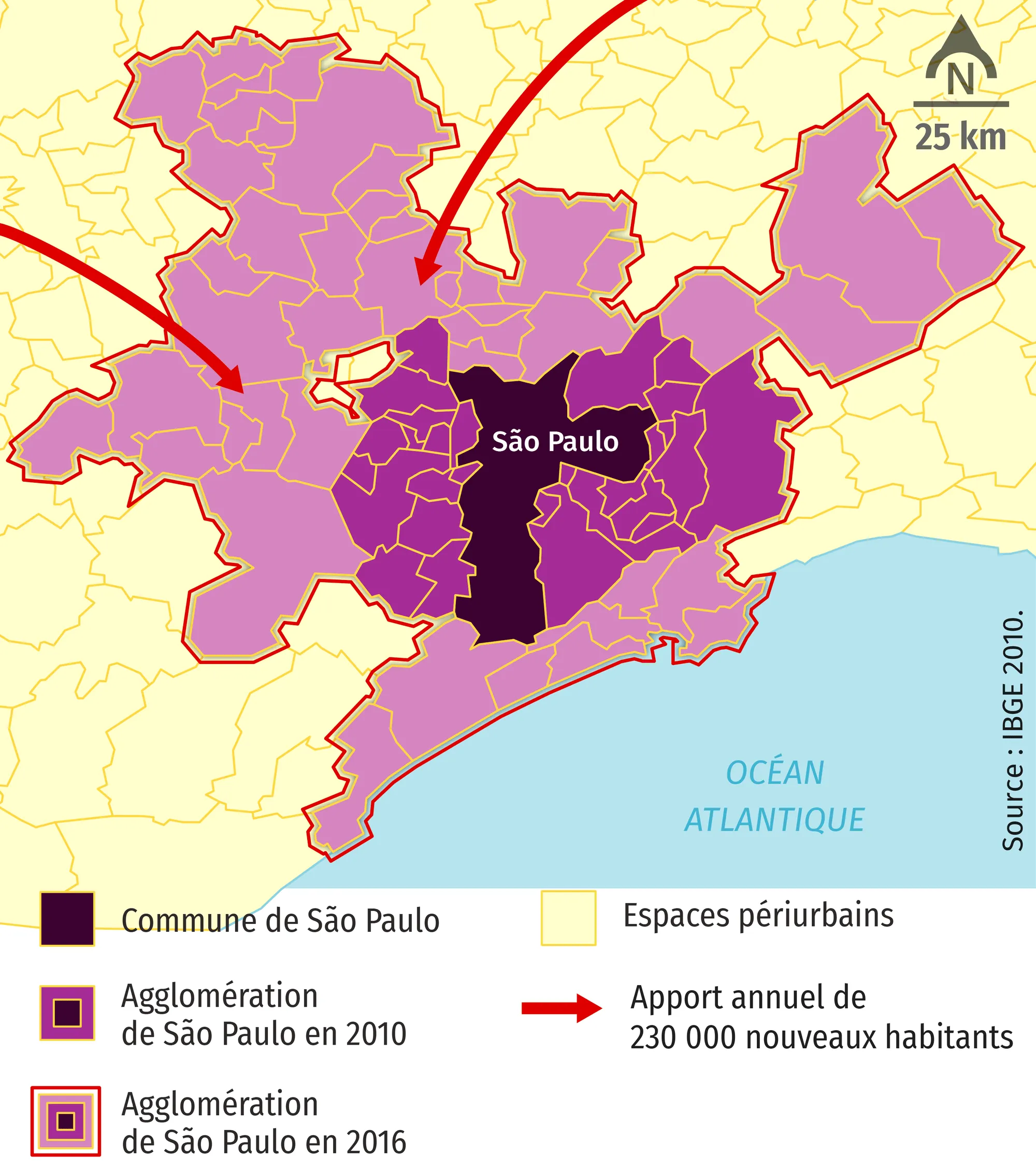 Évolution de la superficie de São Paulo depuis 2010