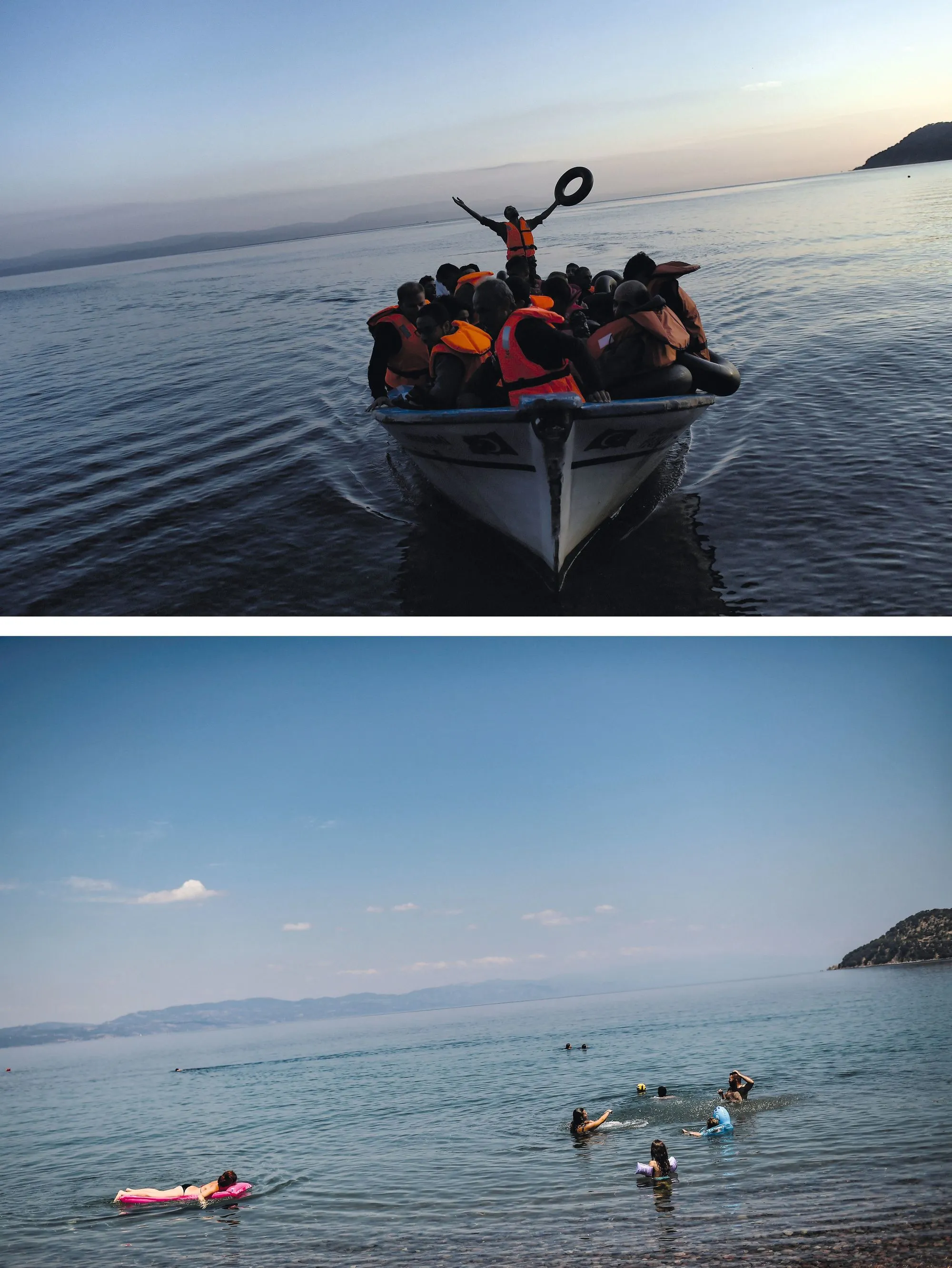 L'île grecque de Lesbos en 2015 (haut) et 2018 (bas)