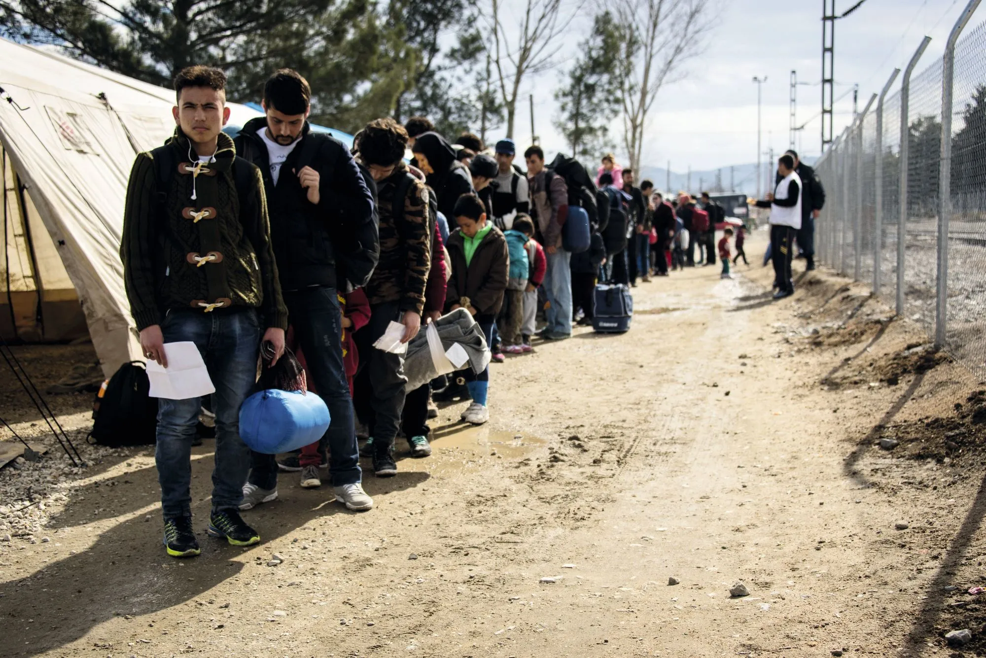 Demandeurs d'asile dans le camp d'Idomeni, à la frontière entre la Grèce et la Macédoine