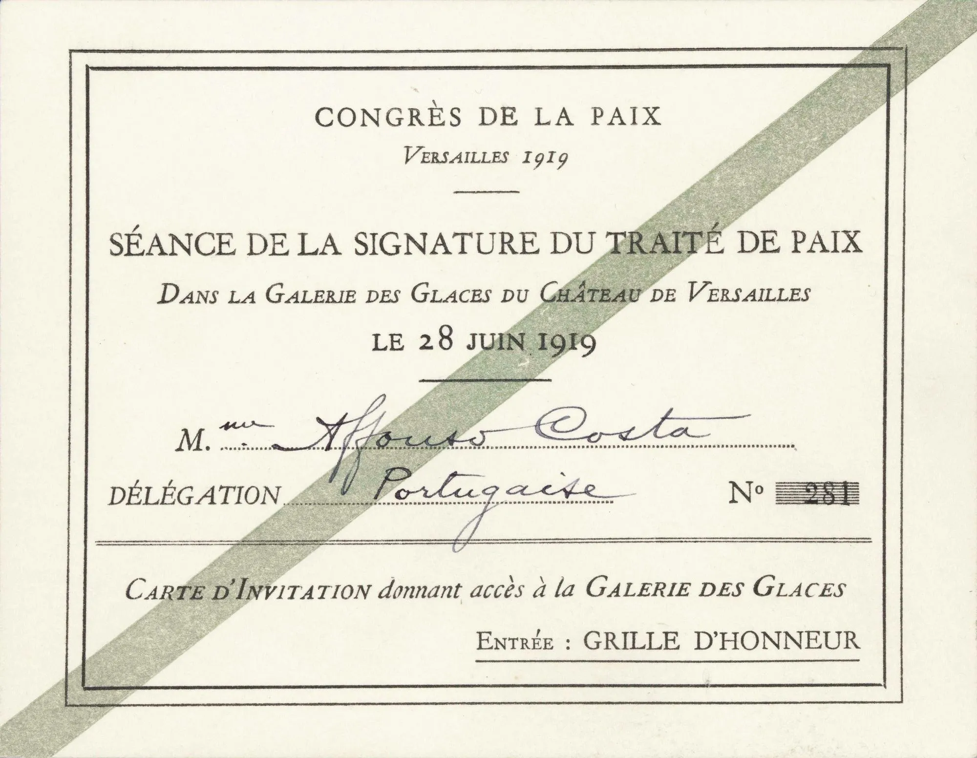 Invitation pour la signature du traité de Versailles
