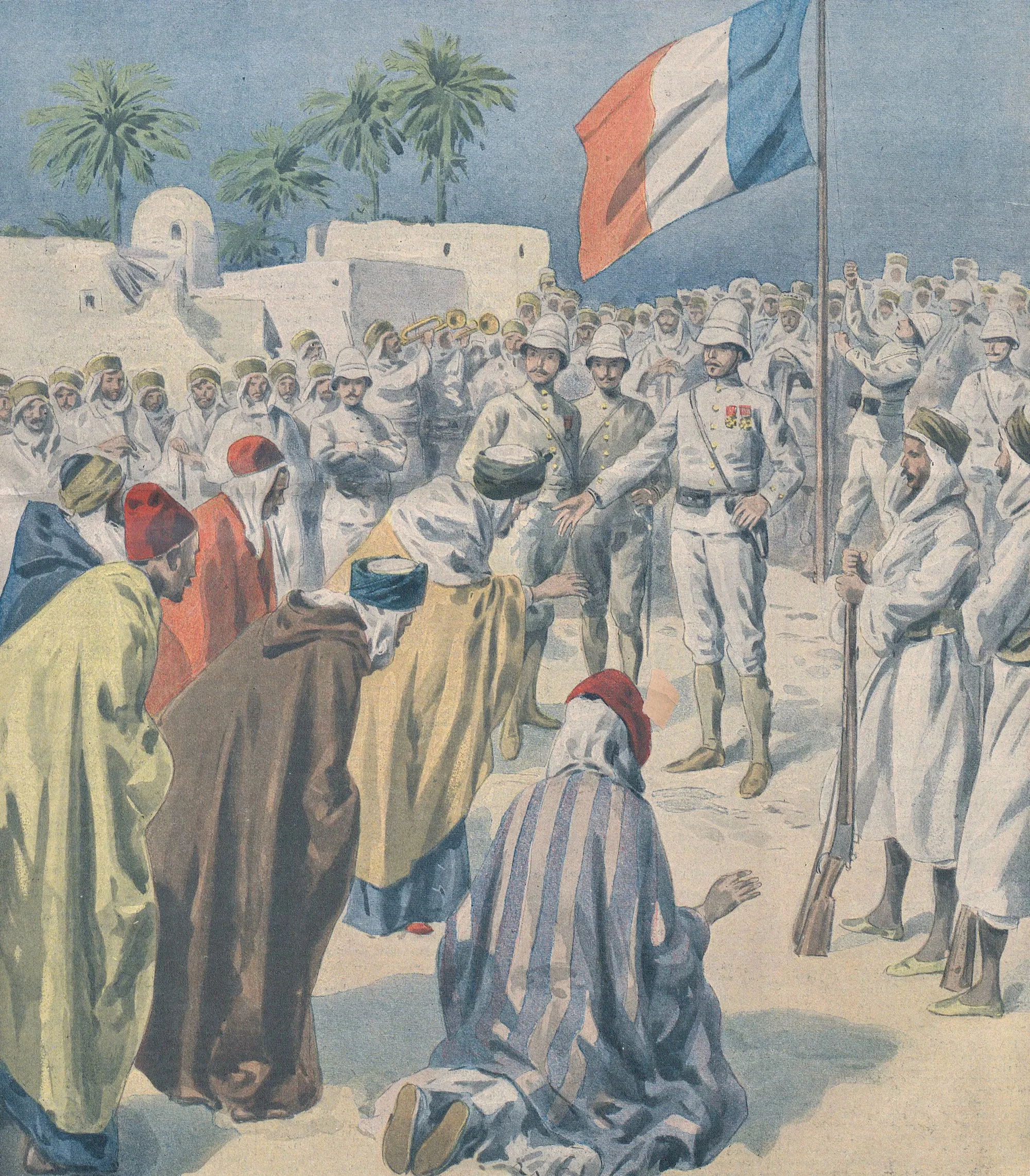 Algériens à genoux devant le drapeau français, Le Petit Journal