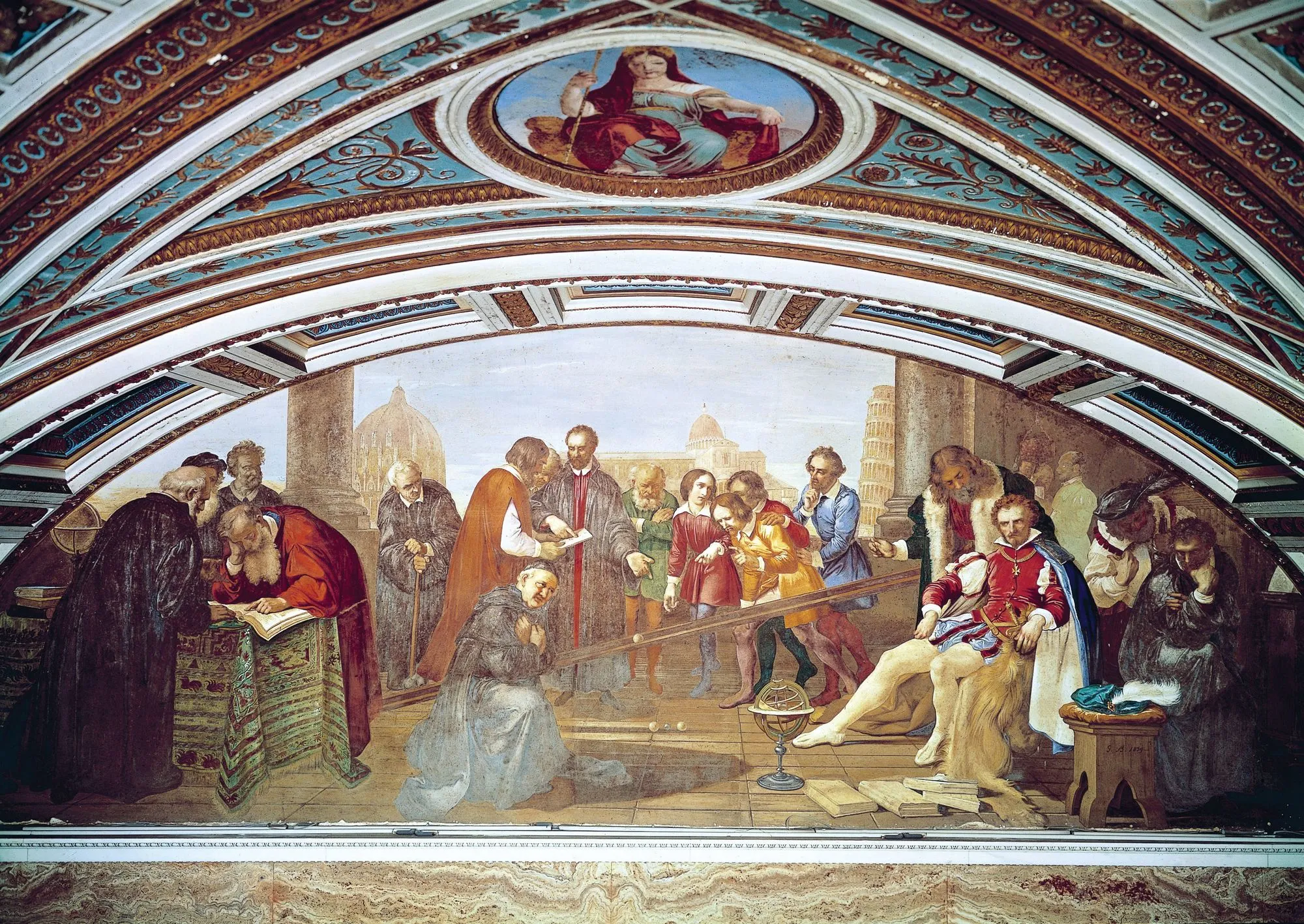 Giuseppe Bezzuoli, Galilée démontrant la loi de la chute des corps à Don Giovanni
de Medici, 1843, fresque, musée zoologique La Specola, Florence.