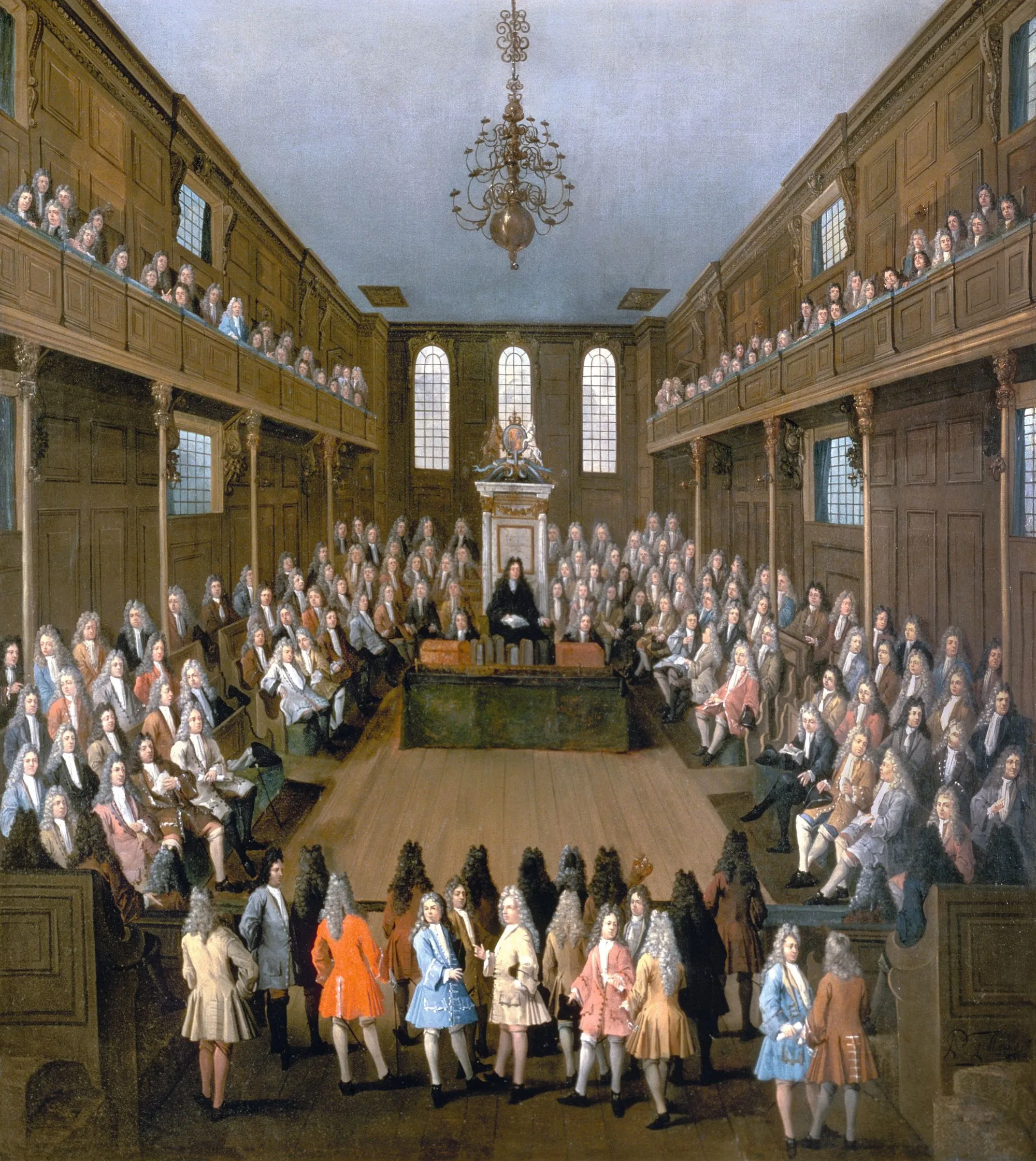 Peter Tillemans, Chambre des Communes en session, 1709, huile sur toile, 137 x 123 cm, Parlement, Londres