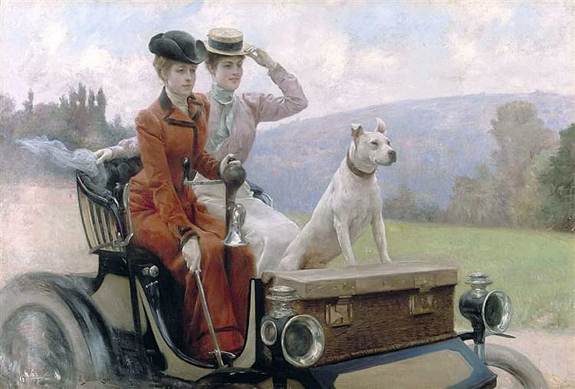 Julius LeBlanc Stewart, Les Dames Goldsmith au bois de Boulogne en 1897 sur une voiture Peugeot