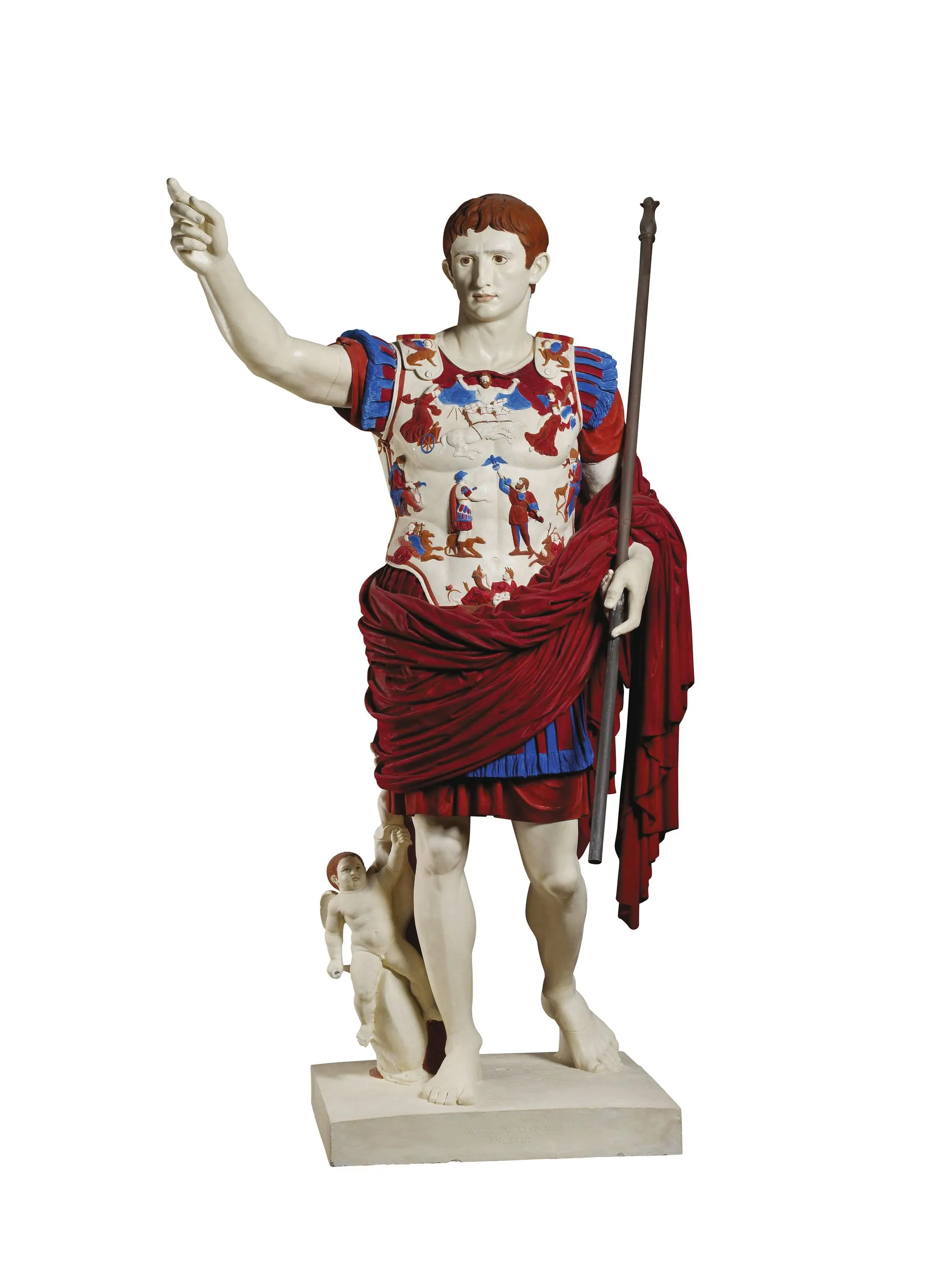 Moulage de plâtre de la statue d'Auguste Prima Porta et restitution de la peinture d'origine