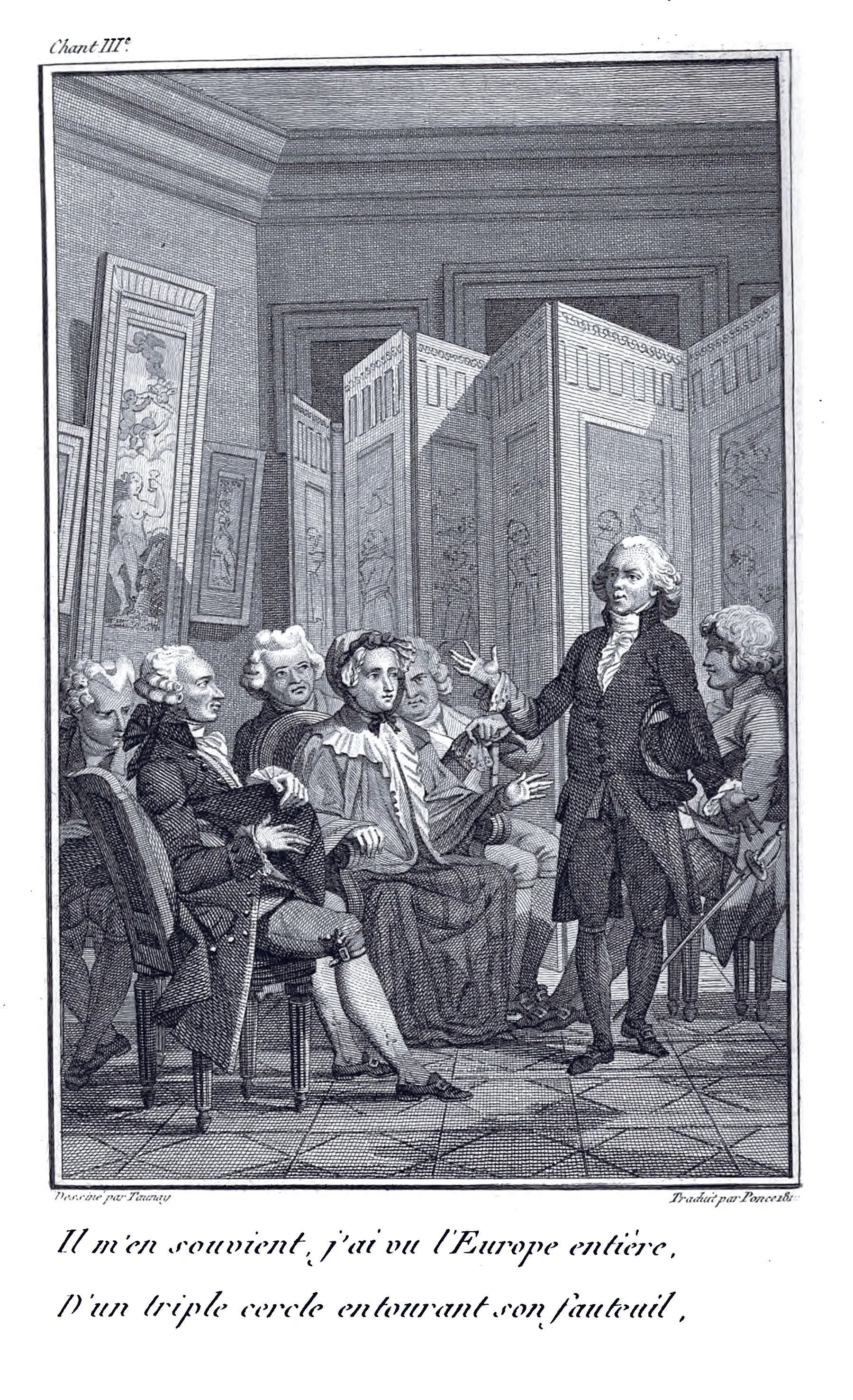 Jacques Delille récitant des vers dans le salon de Mme Geoffrin, gravure anonyme du XIXe siècle