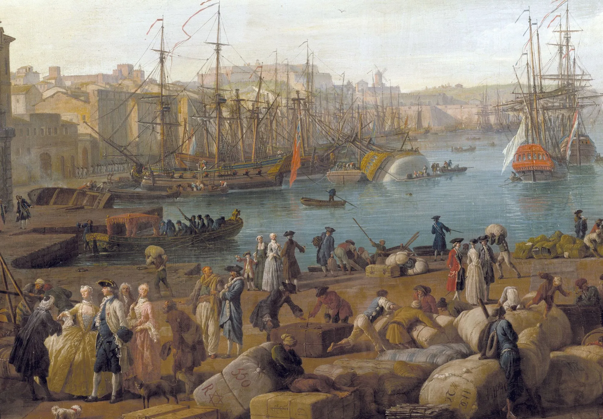 Joseph Vernet, Le port de Marseille au XVIIIe siècle, 1754, huile sur toile (détail) toile complète : 165 x 263 cm, Musée de la Marine, Paris