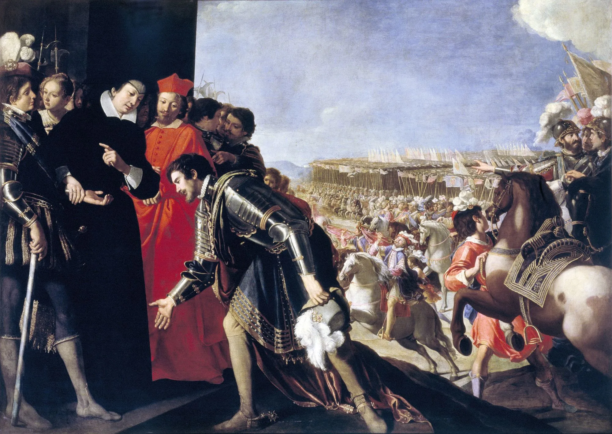 Anastasio Fontebuoni, L'ambassadeur toscan Orsini est reçu par la reine mère Catherine de Médicis, 1624‑1628, huile sur toile, 179 x 245 cm, Sotheby's, Londres