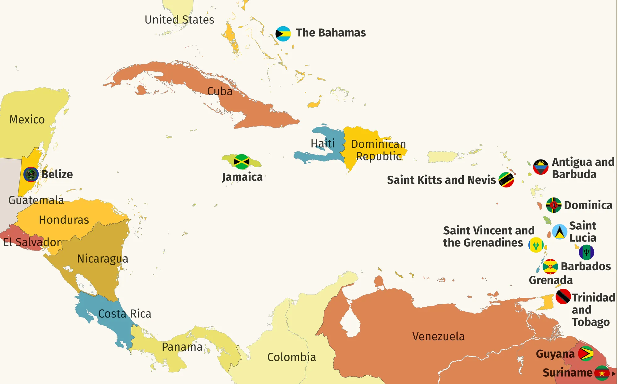 English-speaking countries in the Caribbean.