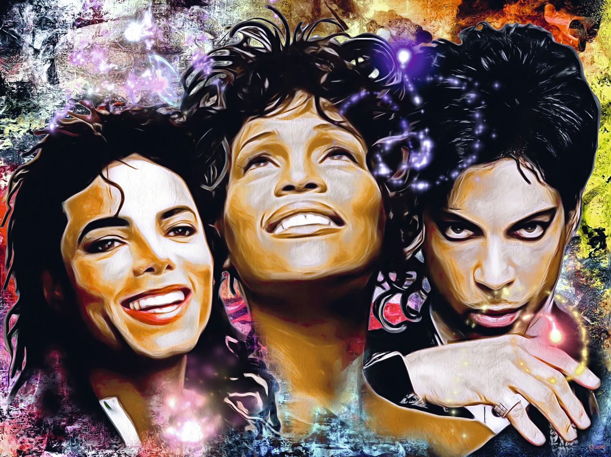 The King, the Queen and the Prince (Michael Jackson , Whitney Houston and Prince), by Daniel Janda, 2018. 