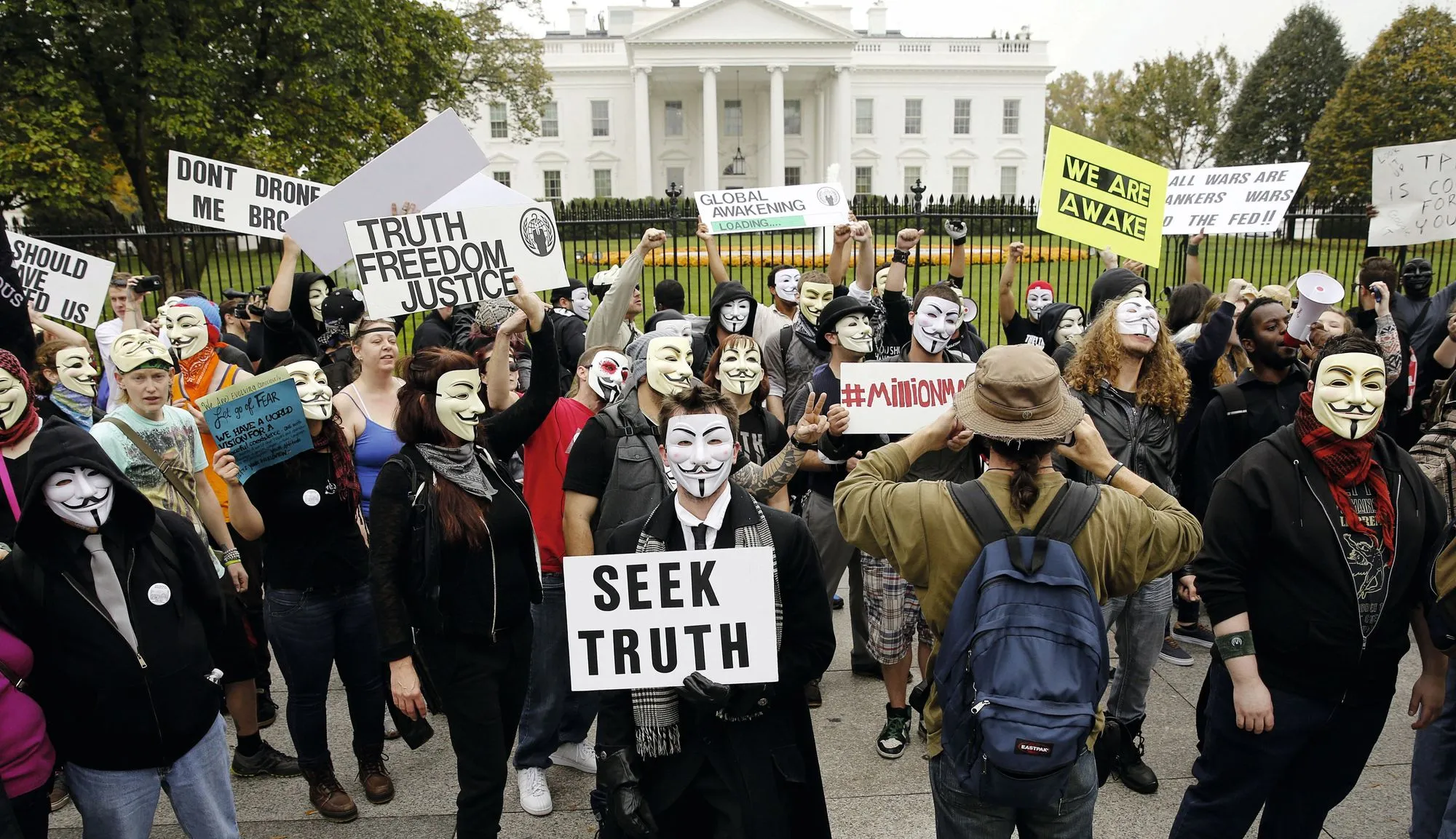 Members of Anonymous in front of the White House during the Million Masks March, 2015.