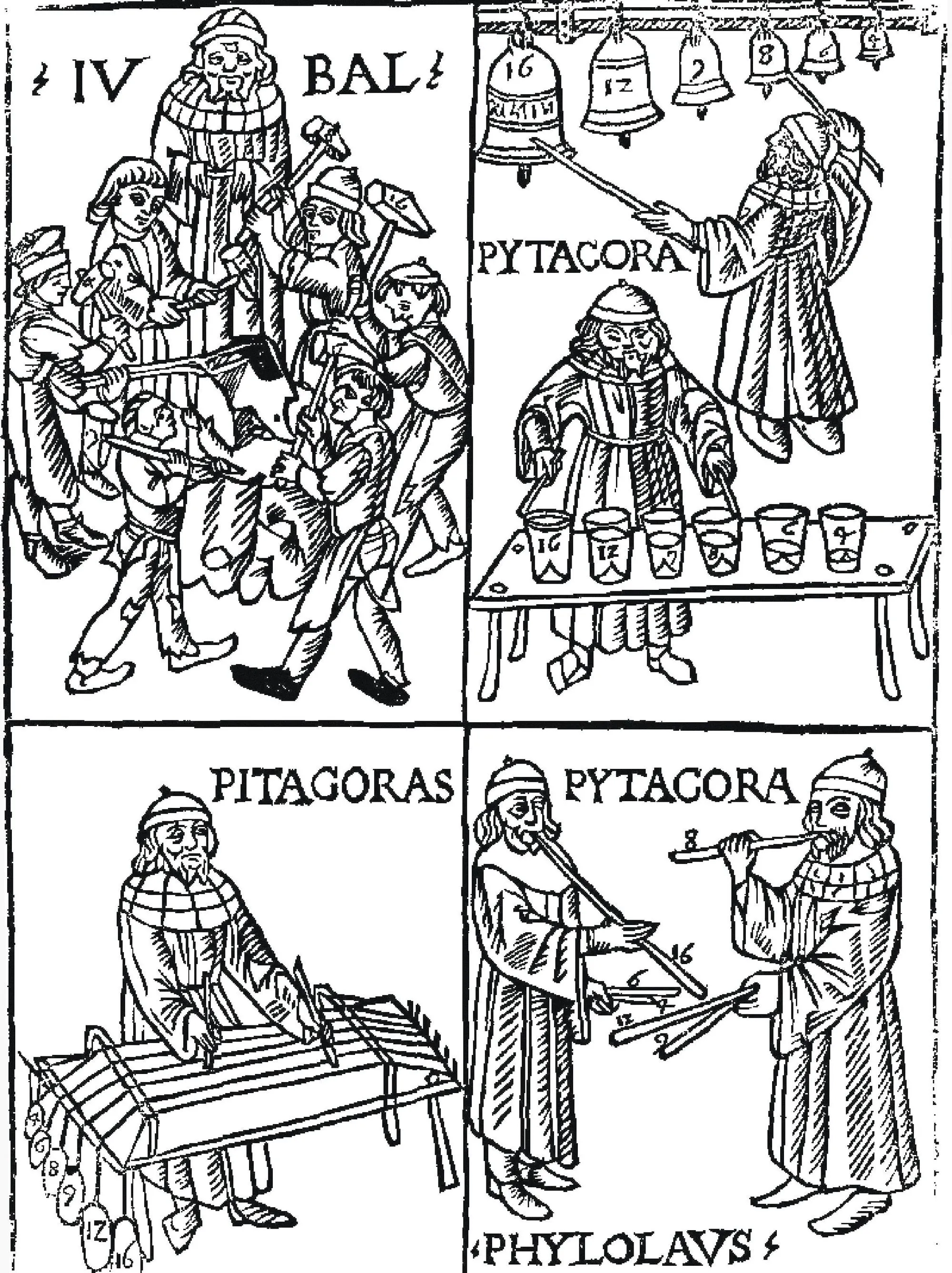 Pythagore à la recherche de l'harmonie
(F. Gaffurio, 1492).