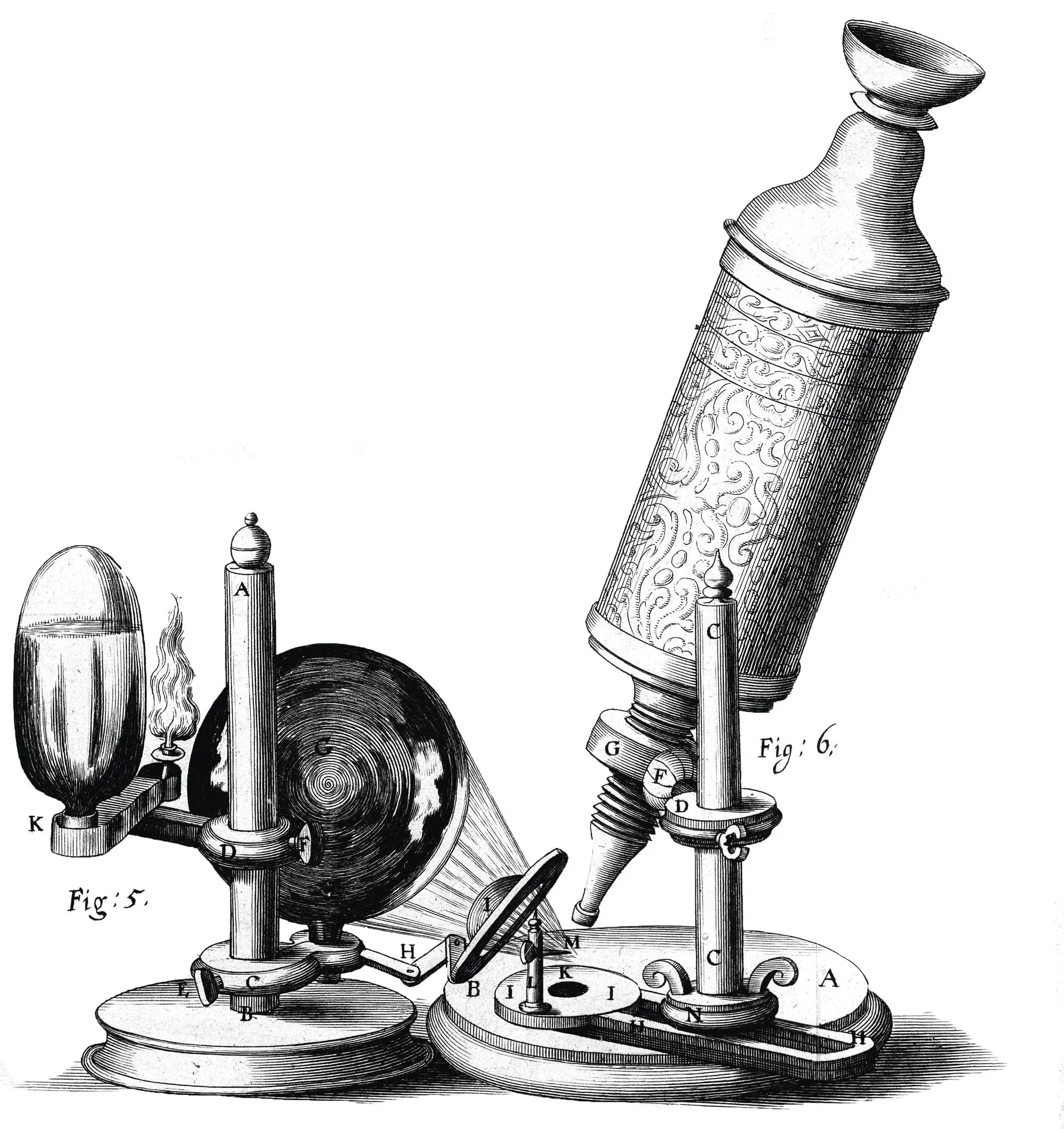 Représentation du microscope fabriqué par Robert Hooke.