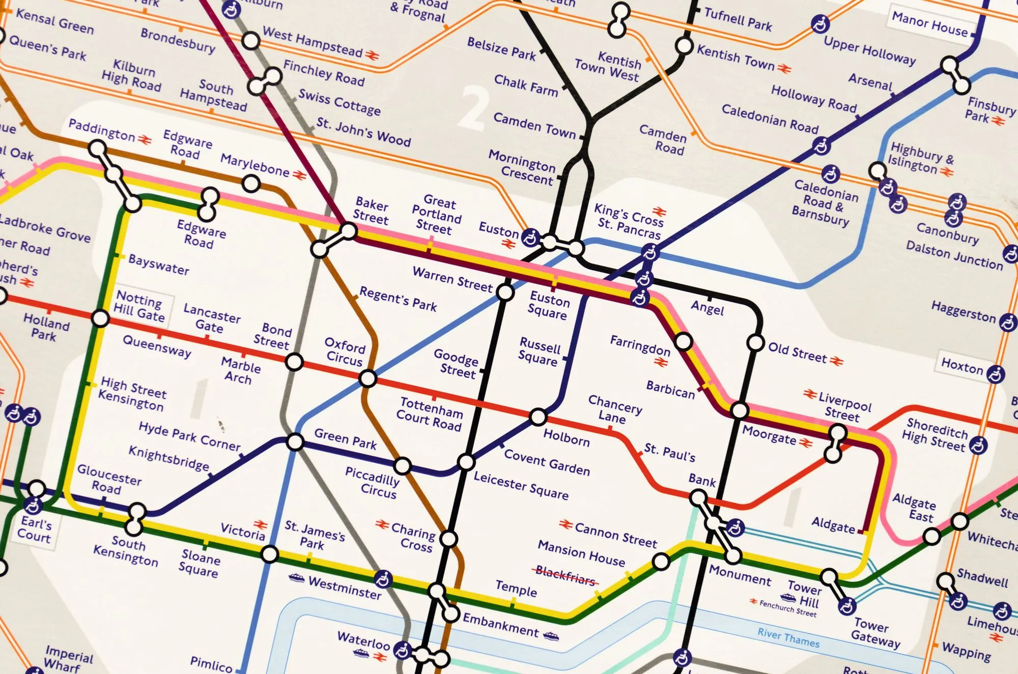 Close-up of the London Underground map, 2019.