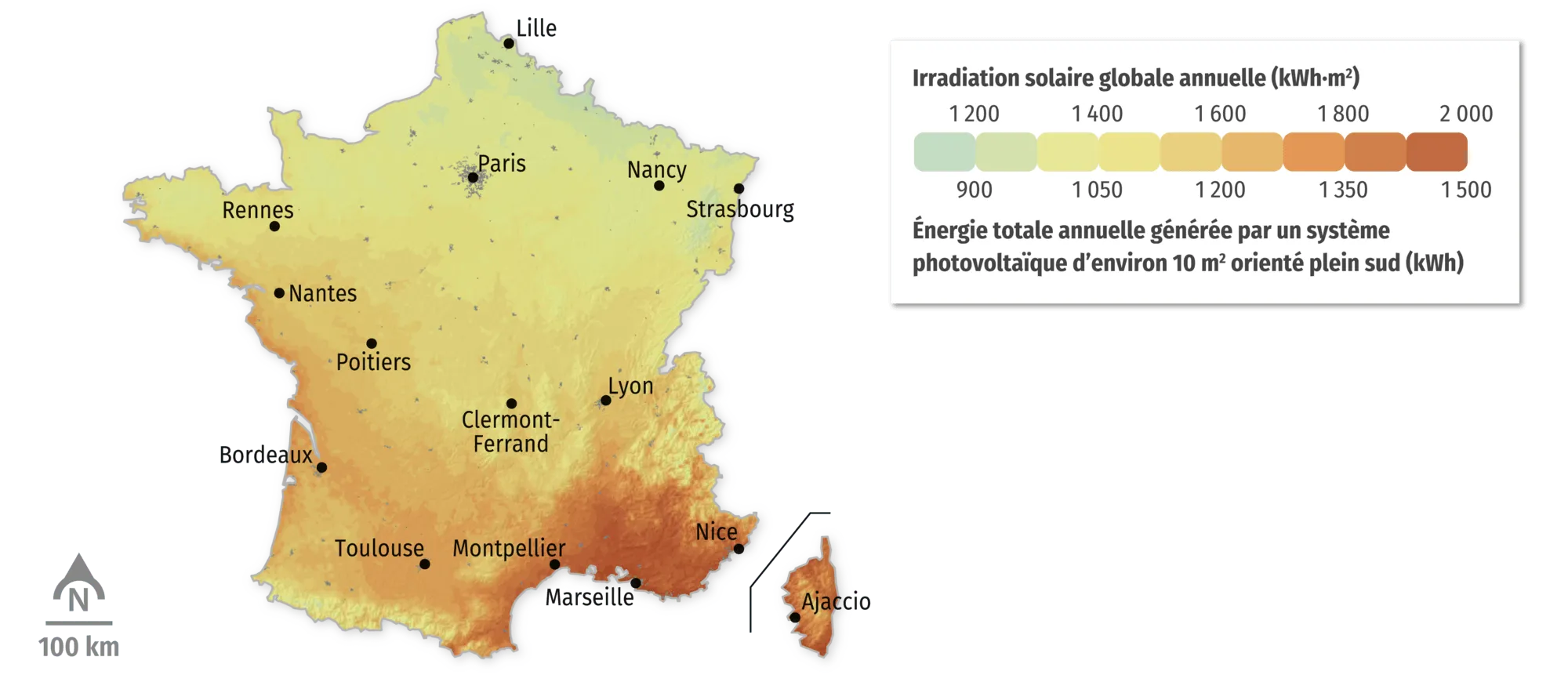 Irradiation solaire et potentiel solaire électrique en France