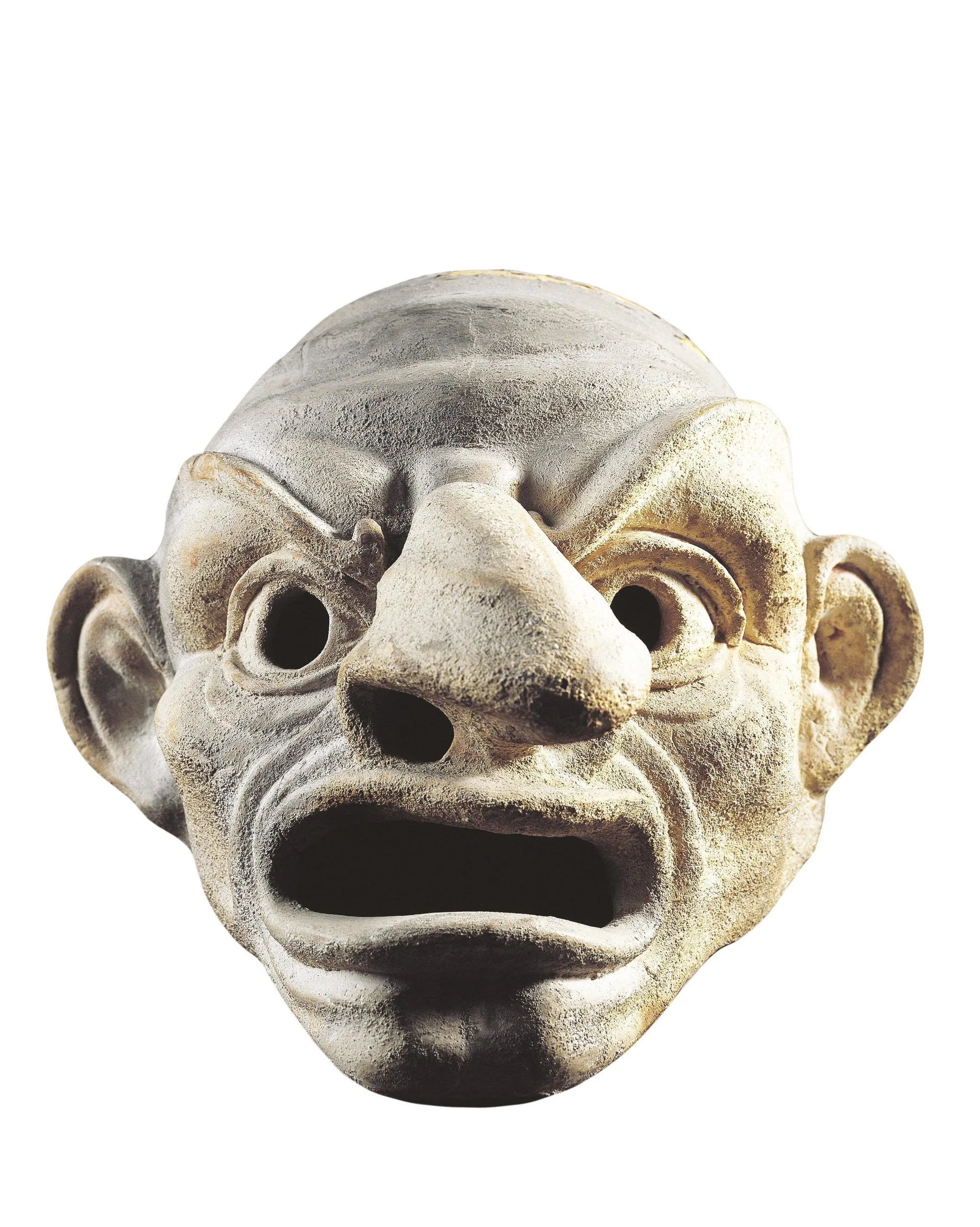 Reproduction d'un masque de comédie antique, IIe-Ier siècles avant J.-C., terre cuite, musée archéologique de Tarente, Italie.