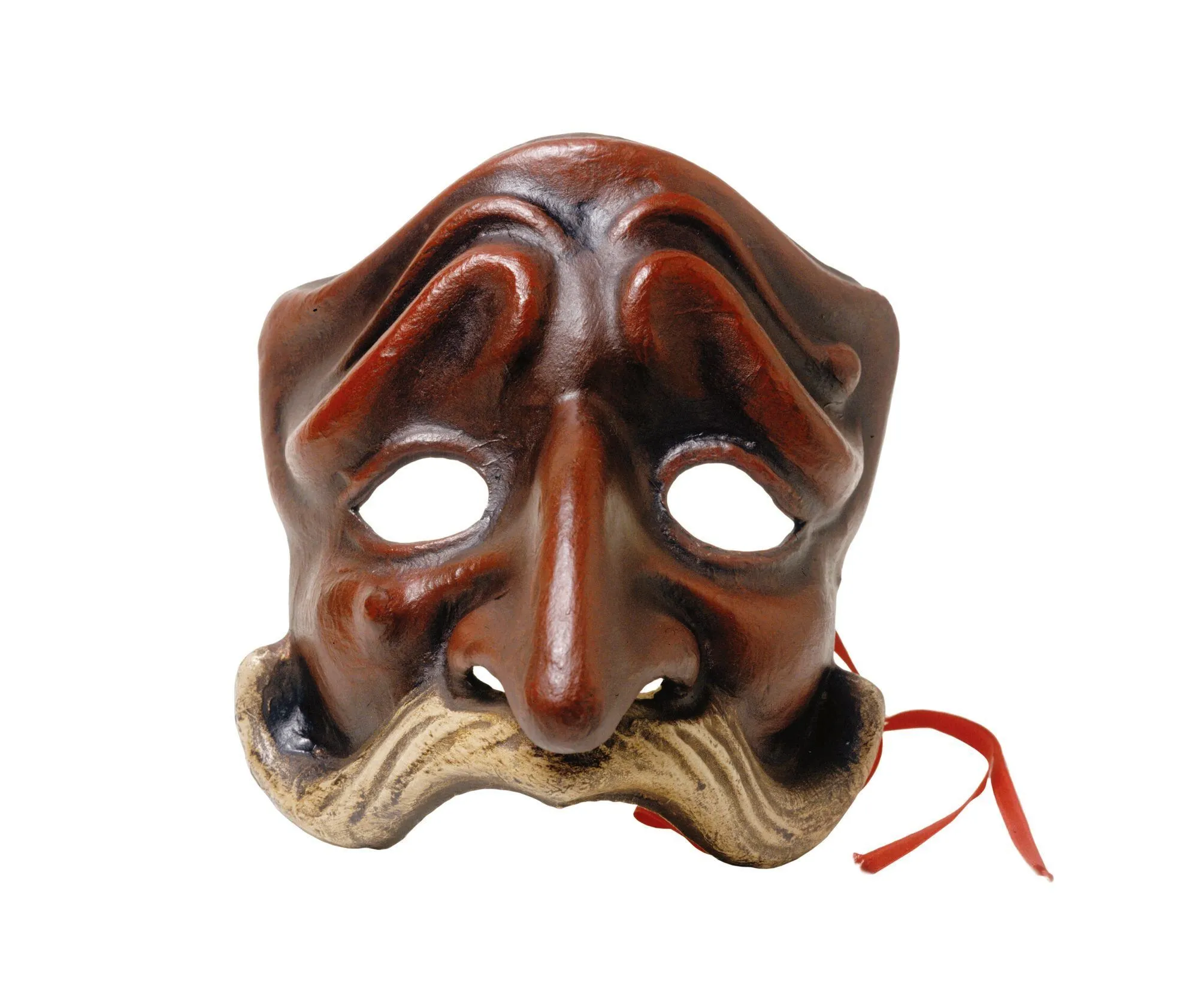 Masque de la commedia dell'arte, le Capitaine Baciosto, XXᵉ siècle, cuir, Musée théâtral de la Scala, Milan, Italie