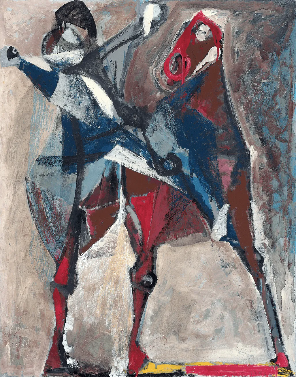  Composition : cheval 
rose et cavalier bleu