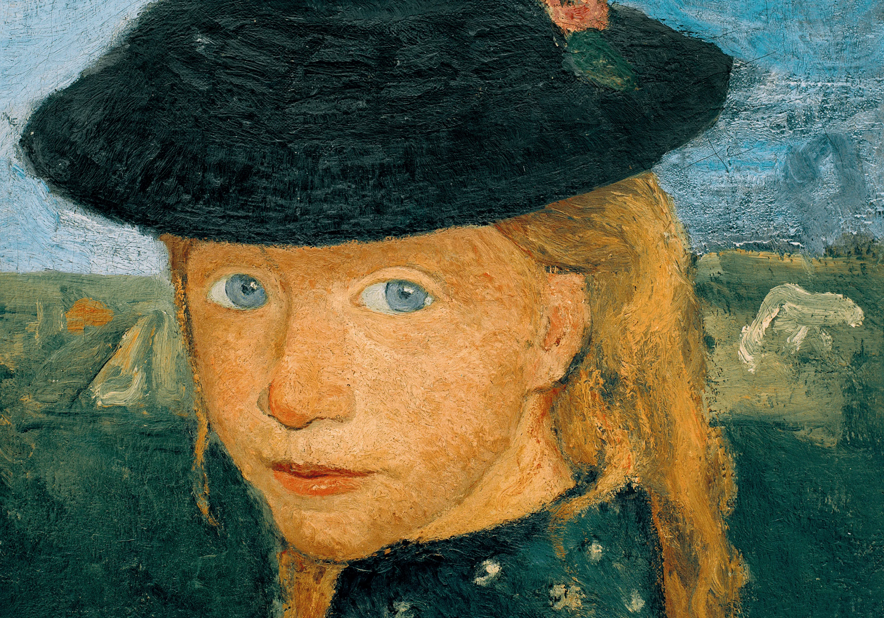 Paula Modersohn-Becker, Tête d'une jeune fille blonde coiffée d'un chapeau de paille