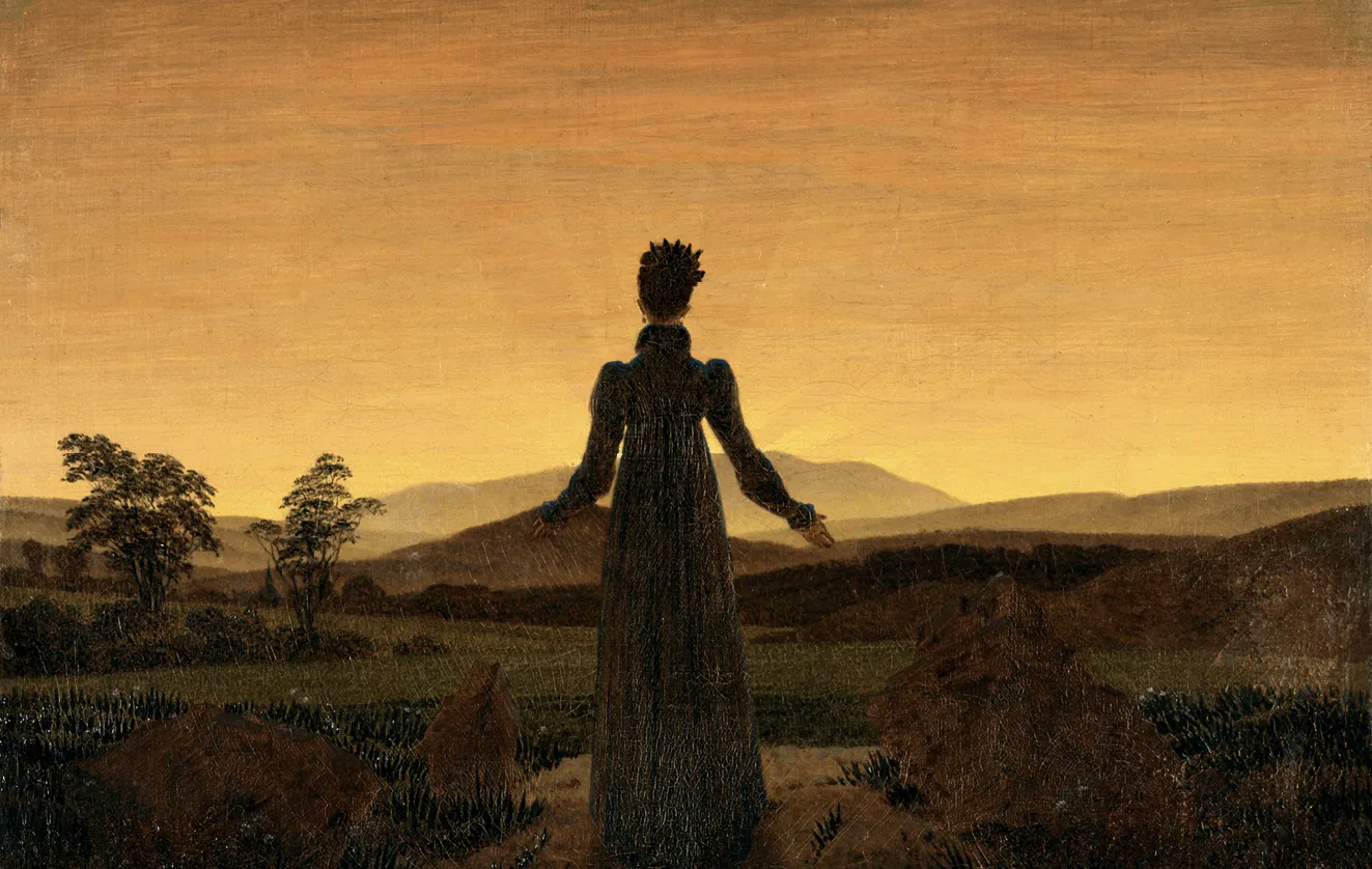 Caspar David Friedrich, Femme devant le coucher de soleil, 1818-1820, huile sur toile,
22 x 30 cm, musée Folkwang d'Essen, Allemagne